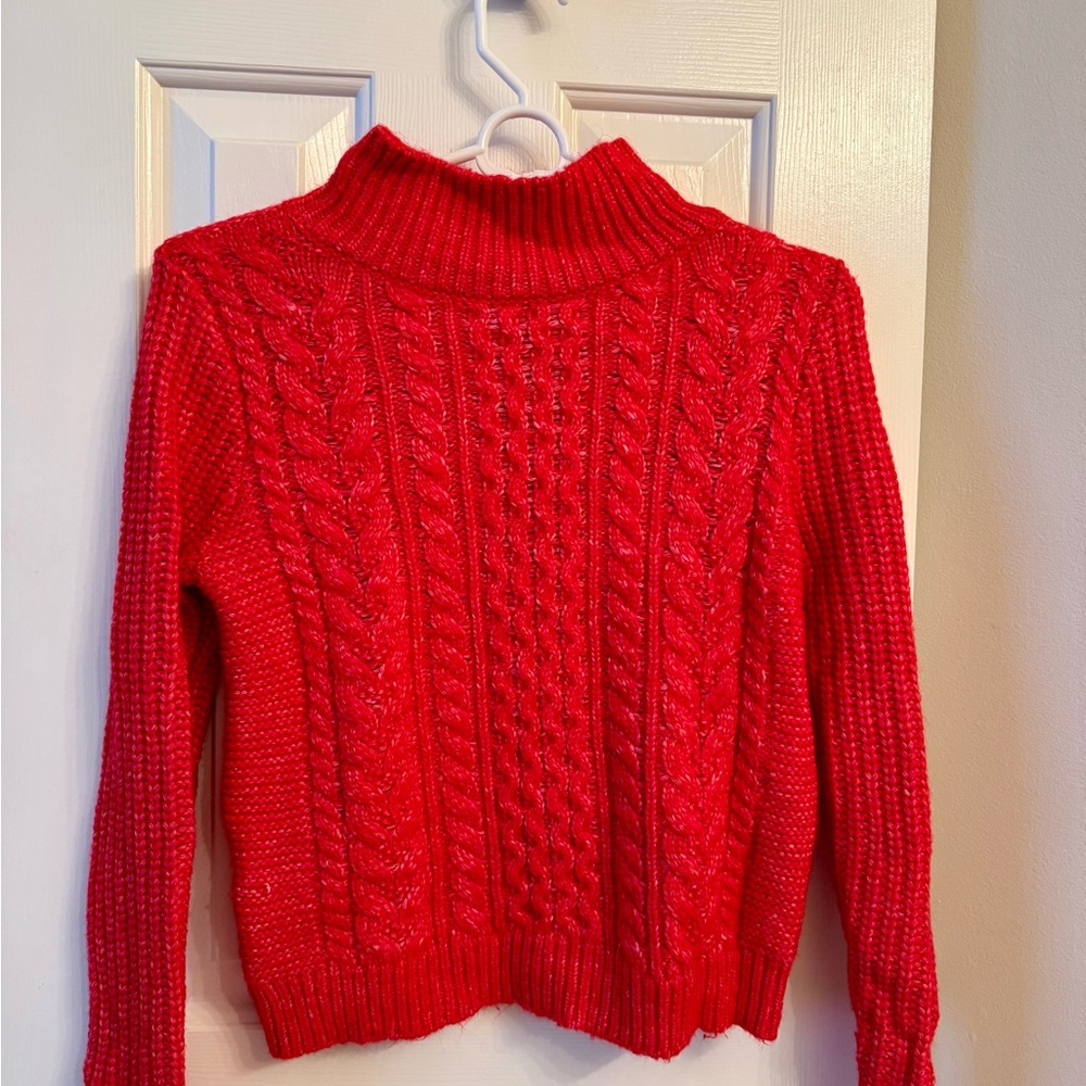 LOFT Red Cowl Neck Cable Knit Sweater
